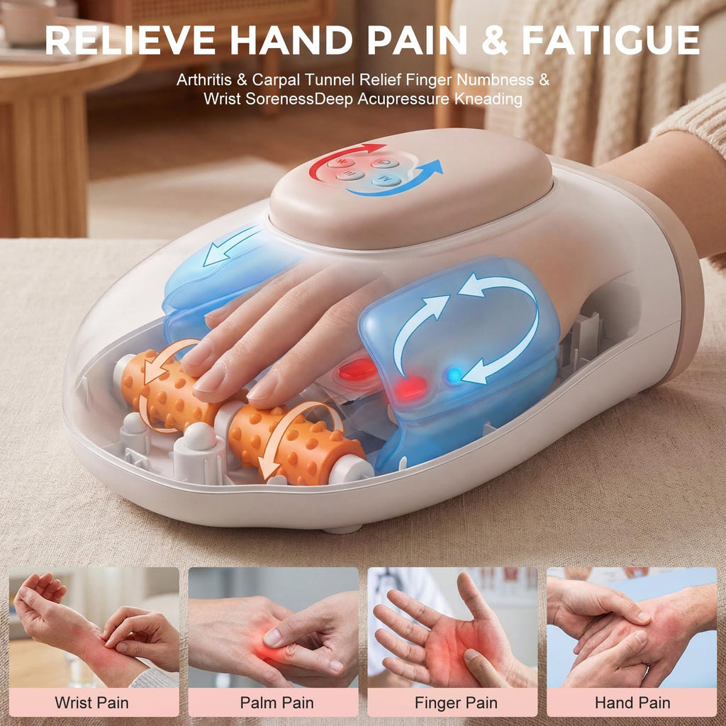 Hand Massager with Heat and Compression, 30S Rapid Heat 3D Air Compression Hand Massager for Arthritis and Carpal Tunnel, Cordless Rechargeable Hand & Wrist Massager Ideal Gift for Men Women