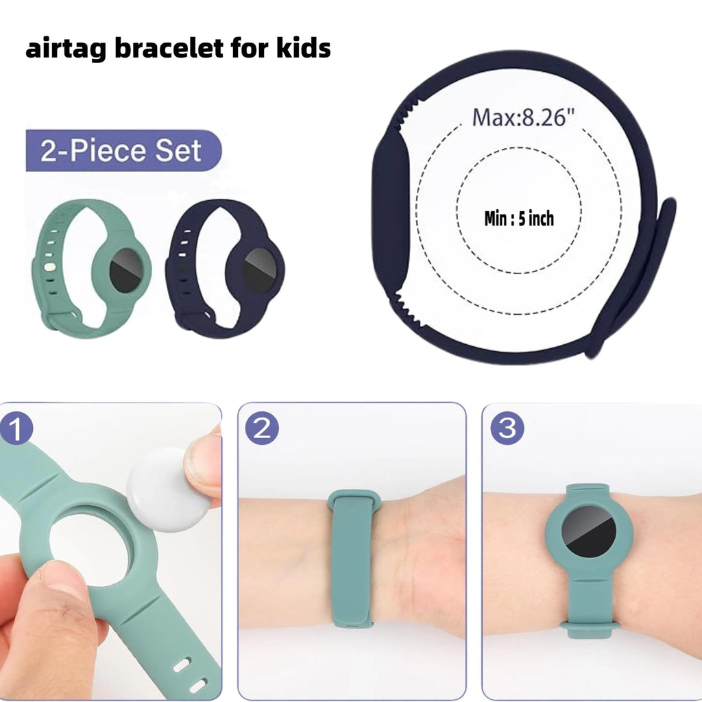 Airtag Bracelet for Kids Adjustable Airtag Watch-Style Wristband, Waterproof Silicone Airtag Holder, Compatible with Apple Airtag, 2-Pack / 8-Pack air tag Bracelet