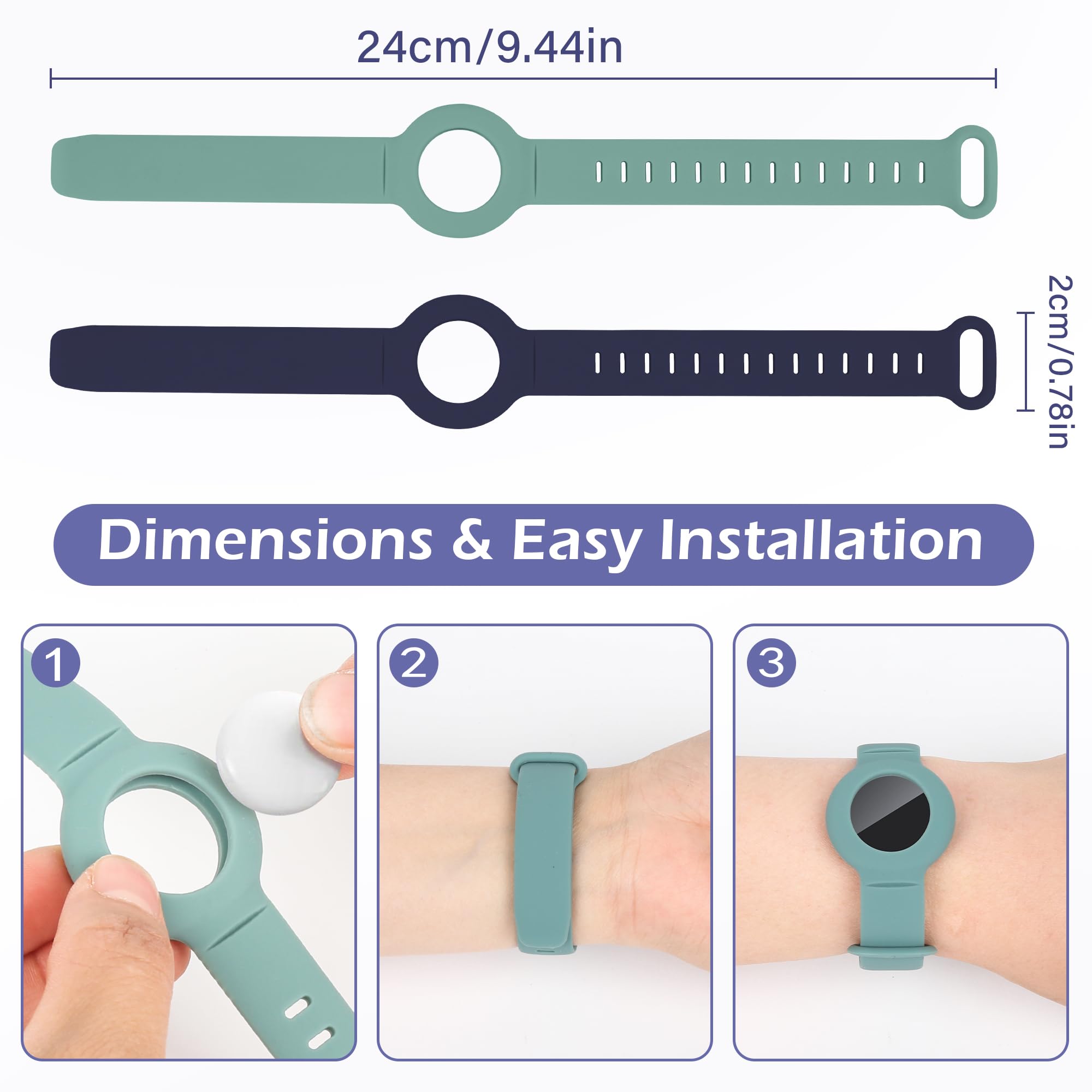Airtag Bracelet for Kids Adjustable Airtag Watch-Style Wristband, Waterproof Silicone Airtag Holder, Compatible with Apple Airtag, 2-Pack / 8-Pack air tag Bracelet