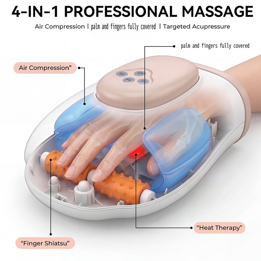 Hand Massager with Heat and Compression, 30S Rapid Heat 3D Air Compression Hand Massager for Arthritis and Carpal Tunnel, Cordless Rechargeable Hand & Wrist Massager Ideal Gift for Men Women